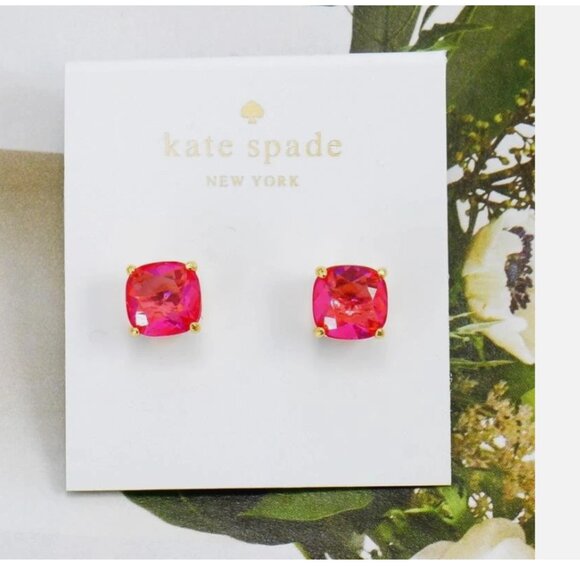 Kate Spade Square Mini Stud Earrings Fuchsia Pink NWT - Picture 2 of 4